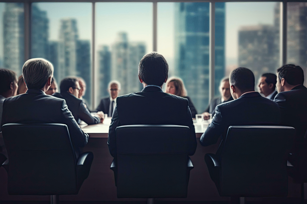 Professional group of individuals networking at a high level event representing the coconut cult community values.