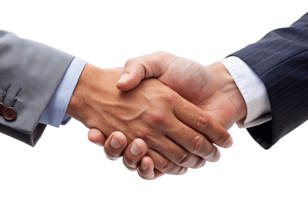 Successful business partners engaging in a handshake symbolizing a powerful network