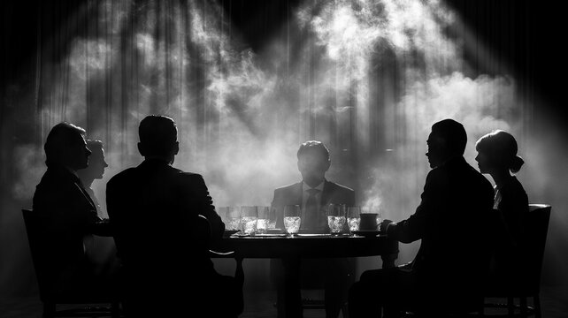 A group of ambitious professionals participating in a leadership circle session within the Illuminati Brotherhood for personal growth.