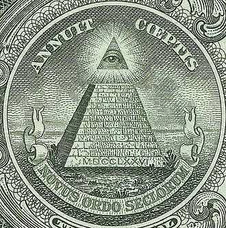 Historical context of the all seeing eye in an illuminati pyramid.