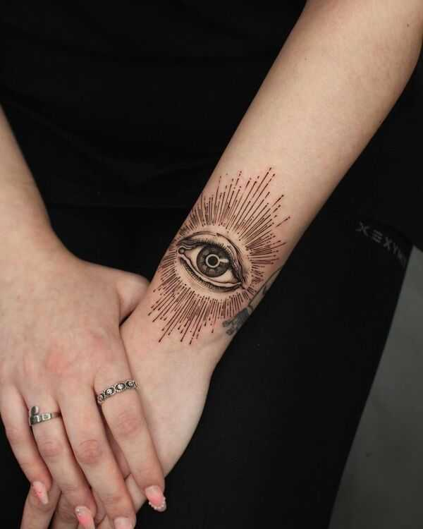 A clean and modern artistic style showing the depth of the illuminati eye tattoo meaning.