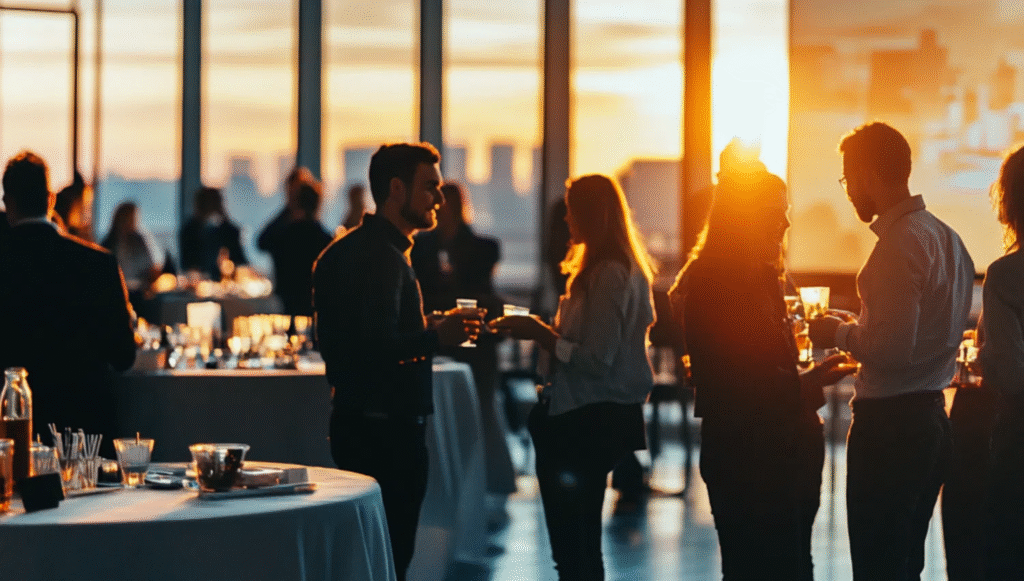 Elite professionals experiencing luxury lifestyle and networking at an exclusive event